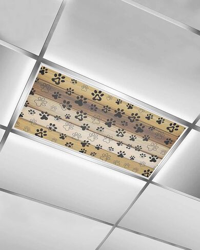 3 Pack Fluorescent Light Cover, Cute Dog Claws Light Covers for Ceiling Lights, Farmhouse Brown Grey Wooden Puppy Pawprints Magnetic Lights Filters Ceiling Shade for Classroom/Office - 4 x 2 Feet in Saudi Arabia