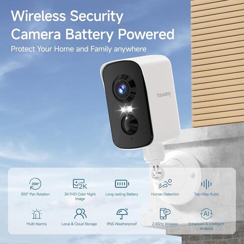 fanxiang 2K Magnetic Security Camera Outdoor Wireless Rechargeable Battery Camera WiFi, 300° Pan Rotating, AI Motion Detection, PIR, Spotlight, Siren, Two-Way Talk, IP65, SD/Cloud Storage in Saudi Arabia