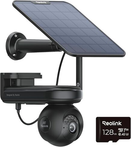 REOLINK Altas PT Ultra Black - كاميرات أمان تعمل بالطاقة الشمسية 4K لاسلكية في الهواء الطلق + بطاقة SD سعة 128 جيجابايت، عمر بطارية 500 يوم، رؤية ليلية ColorX، تتبع تلقائي بإمالة 360 درجة، واي فاي ثنائي النطاق 6 كاميرات للمنزل S in Saudi Arabia