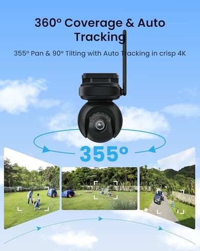 REOLINK Altas PT Ultra Black - كاميرات أمان تعمل بالطاقة الشمسية 4K لاسلكية في الهواء الطلق + بطاقة SD سعة 128 جيجابايت، عمر بطارية 500 يوم، رؤية ليلية ColorX، تتبع تلقائي بإمالة 360 درجة، واي فاي ثنائي النطاق 6 كاميرات للمنزل S in Saudi Arabia