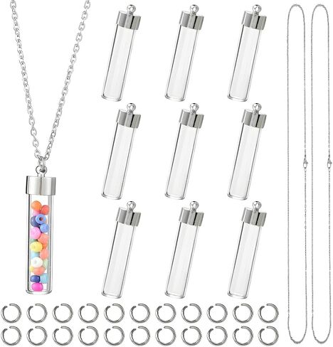 SUNNYCLUE 1 Box 64Pcs DIY 12 Sets Vial Necklace Kit Glass Vial Necklaces Glass Bottle Charms 304 Stainless Steel Jewelry Chains for Jewelry Making Kits Memorial Keepsake Perfume Hair Mud Supplies in Saudi Arabia