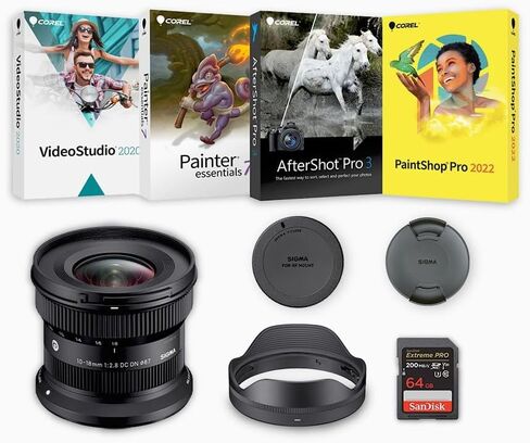 مجموعة عدسات سيجما 10-18 ملم F2.8 DC DN معاصرة ذات زاوية واسعة للغاية وتكبير مدمج (Canon RF) مع مجموعة برامج وبطاقة ذاكرة (3 عناصر) in Kuwait