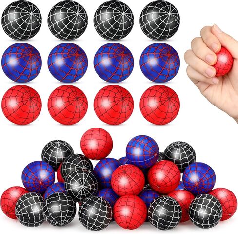 Meooeck 24 Pcs Spider Web Stress Balls Bulk 1.57 Inch Relief Stress Balls Mini Foam Anxiety Fidget Toys Squeeze Sensory Toys Squishy Blue Red Black Spider Web Finger Exercise Birthday Party Favors in Saudi Arabia