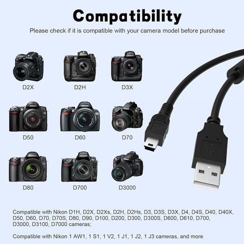 كابل USB UC-E4 متوافق مع كاميرا Nikon D40 D50 D70 D80 D90 D200 D300 D600 D610 D700 D3000 D3100 D7000 الرقمية SLR (3.3 قدم) in Kuwait