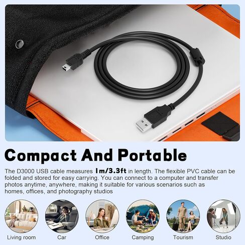 كابل USB UC-E4 متوافق مع كاميرا Nikon D40 D50 D70 D80 D90 D200 D300 D600 D610 D700 D3000 D3100 D7000 الرقمية SLR (3.3 قدم) in Kuwait
