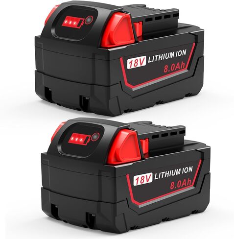 8.0Ah 18V استبدال عالي السعة لبطارية ميلووكي 18 فولت متوافقة مع بطارية ميلووكي 18 فولت 48-11-1812 48-11-1820 48-11-1840 48-11-1850 48-11-1852 48-11-1862 (2 حزمة) in Kuwait