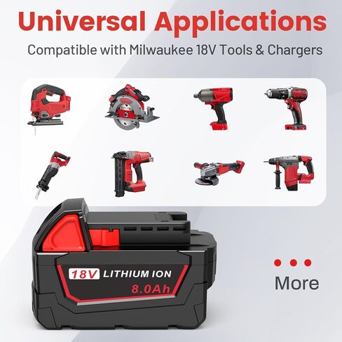 8.0Ah 18V استبدال عالي السعة لبطارية ميلووكي 18 فولت متوافقة مع بطارية ميلووكي 18 فولت 48-11-1812 48-11-1820 48-11-1840 48-11-1850 48-11-1852 48-11-1862 (2 حزمة) in Kuwait
