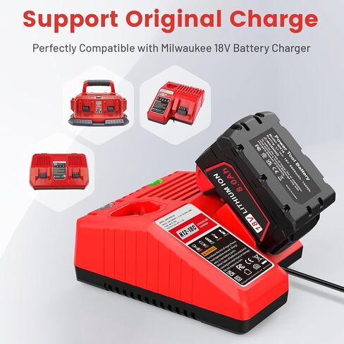 8.0Ah 18V استبدال عالي السعة لبطارية ميلووكي 18 فولت متوافقة مع بطارية ميلووكي 18 فولت 48-11-1812 48-11-1820 48-11-1840 48-11-1850 48-11-1852 48-11-1862 (2 حزمة) in Kuwait