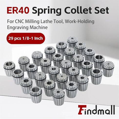 Findmall 29 قطعة ER40 دقة أسطوانة معدنية مجموعة 1/8-1 بوصة لأداة مخرطة الطحن باستخدام الحاسب الآلي وآلة الحفر للعمل in Saudi Arabia