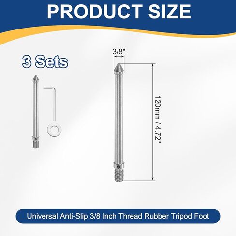 PATIKIL 3/8 Inch Thread Tripod Spike, 3 Pcs Stainless Steel Camera Tripod Ground Spike Screw with Wrench & Spacer (120mm/4.72") for Monopod Leg Replacement Parts, Silver in Saudi Arabia