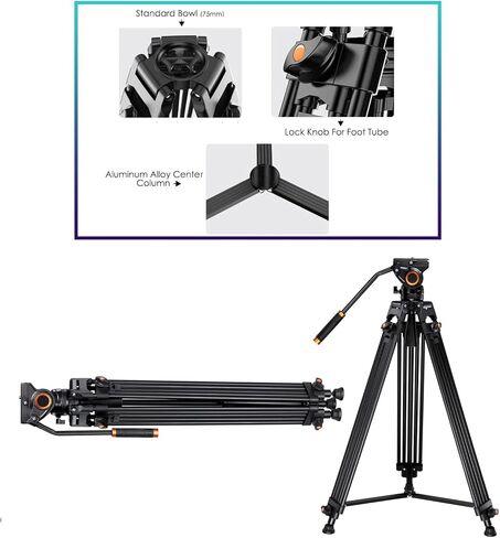حامل ثلاثي احترافي من الألومنيوم رباعي الأنبوب مقاس 72 بوصة لهاتف Sony HXR-NX100 (رأس سائل) in Kuwait