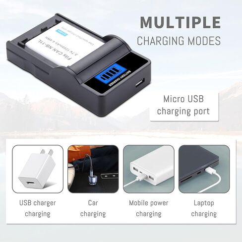 1 حزمة بطارية NB-11L NB-11LH مع شاحن USB نحيف متوافق مع Canon PowerShot Elph 360 Elph 350 Elph 340 Elph 190 Elph 180 Elph 160 Elph 150 Elph 140 Elph 135 Elph 130 Elph 110، SX420 عبارة عن كاميرا in Kuwait