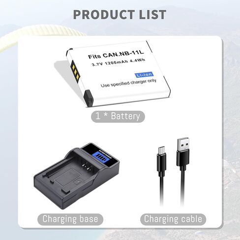 1 حزمة بطارية NB-11L NB-11LH مع شاحن USB نحيف متوافق مع Canon PowerShot Elph 360 Elph 350 Elph 340 Elph 190 Elph 180 Elph 160 Elph 150 Elph 140 Elph 135 Elph 130 Elph 110، SX420 عبارة عن كاميرا in Kuwait