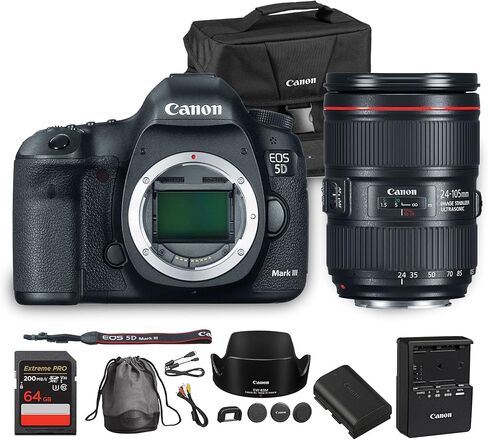 كاميرا كانون EOS 5D Mark III DSLR | مستشعر CMOS كامل الإطار بدقة 22.3 ميجابكسل، ومعالج DIGIC 5+ وفيديو عالي الدقة | رائعة لحفلات الزفاف والصور الشخصية والمناسبات (5260B002) + حقيبة Canon EOS 200ES + بطاقة سعة 64 جيجابايت in Kuwait
