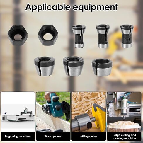 8Pcs Router Collet Chuck High Precision Trimmer Collet Adapter 6mm 6.35mm 8mm Carbon Steel Router Bit Collet Chuck Clamping Adapter with 2 Nuts for Woodworking Engraving Machine in Saudi Arabia