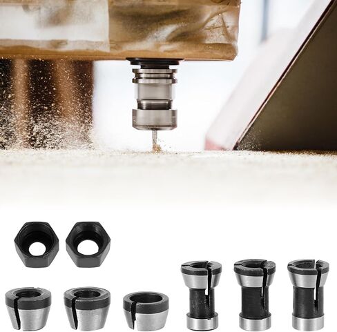 8Pcs Router Collet Chuck High Precision Trimmer Collet Adapter 6mm 6.35mm 8mm Carbon Steel Router Bit Collet Chuck Clamping Adapter with 2 Nuts for Woodworking Engraving Machine in Saudi Arabia