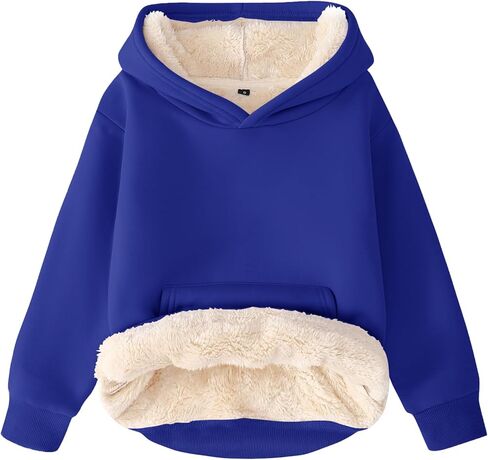 Flygo Unisex Boys Girls Fleece Lined Sherpa Hoodie Kids Warm Winter Hoodies Pullover Hooded Sweatshirt Sweater in Saudi Arabia
