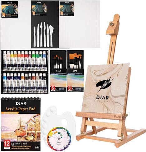 DJAR 25" Mini H-Frame Art Easel, Adjustable Beech Wood Tabletop Wooden Easel for Painting, Portable Painting Display Drawing Stand for Teens, Adults, Students, Natural in Kuwait