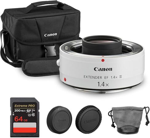موسع كانون EF 1.4X III | محول تقريب من السلسلة L لعدسات Canon EF | زيادة البعد البؤري للرياضة والحياة البرية والتصوير عن بعد (4409B002) + بطاقة ذاكرة سعة 64 جيجابايت + حقيبة Canon EOS 200ES in Saudi Arabia