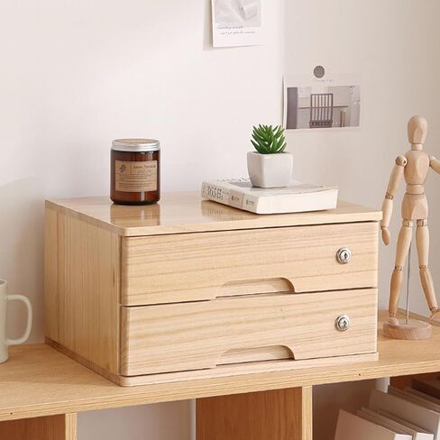 تخزين خزانة الملفات المسطح - صندوق تخزين الخشب الصلب ، صندوق تخزين سطح المكتب الخشبي مع أدراج قابلة للقفل ، مستلزمات مكتب A4/استلام ، 1/2/3/4 مع القفل (40 * 30 * 31 سم) in Kuwait