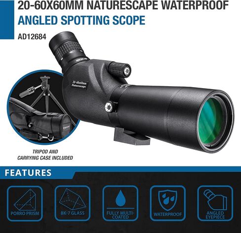 Barska AD12684 Naturescape 20-60x60 Waterproof Spotting Scope with Tripod & Case for Birding, Target Shooting, etc, Black in Saudi Arabia