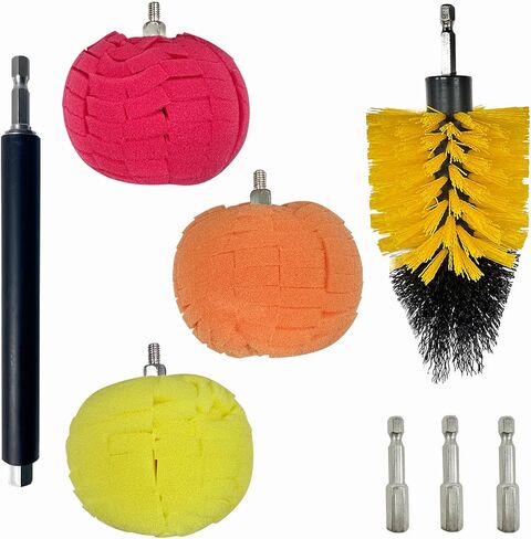 10 قطع من إسفنجات تلميع مخروطية لمحور عجلة السيارة، وسادات تلميع، وكرات تلميع، مع حامل تمديد محمول، مناسبة للمثاقب الكهربائية المنزلية القياسية. in Kuwait