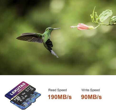 بطاقة Micro SD سعة 512 جيجابايت، بطاقة ذاكرة فلاش microSDXC UHS-I بطاقة TF، سرعة عالية 100 ميجابايت/ثانية، C10، U3، A2، V30، لتسجيل فيديو عالي الدقة بدقة 4K UHD in Kuwait