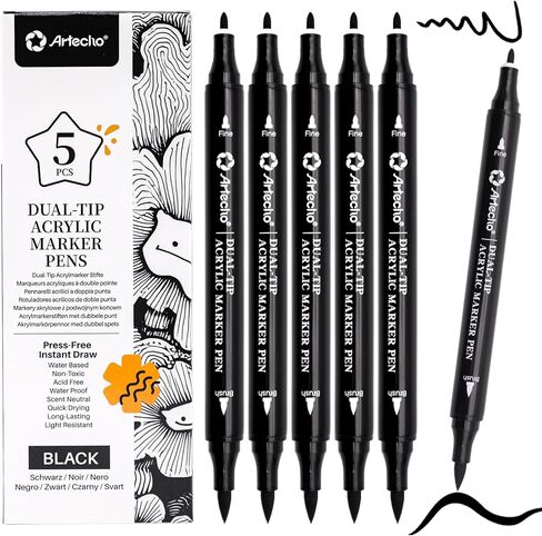 Artecho Acrylic Paint Markers 48 Colors, Acrylic Paint Pens with Brush Tip and Fine Tip for Stone, Rock Painting, Paper, Pumpkin, Wood, Egg, Canvas, Ceramic, Fabric, leather, Glass, DIY Crafts in Kuwait