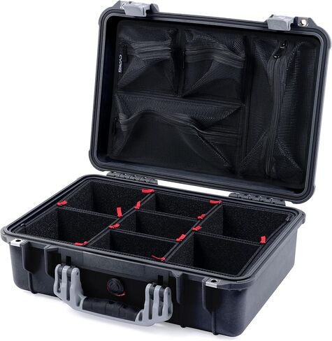 ColorCase Pelican 1500 Case Black - Medium Size Waterproof Case with TrekPak Divider & Mesh Lid Organizer - Black Handles & Latches in Saudi Arabia