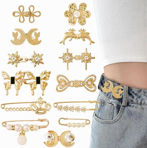 Pant Waist Tightener, 8 Styles Adjustable Silvery Buttons Pins for Loose Jeans Reusable Waist Tightener for Pants for Clothing Dresses Skirts in Kuwait