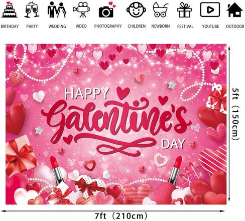 Happy Galentine's Day Backdrop Love Hearts Galentine's Day Photography Background Anniversary Party Decoration (7x5ft) in Saudi Arabia