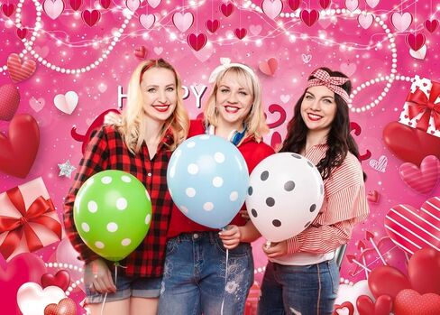 Happy Galentine's Day Backdrop Love Hearts Galentine's Day Photography Background Anniversary Party Decoration (7x5ft) in Saudi Arabia