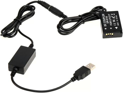 محول بطارية الدمية بتيار مستمر 5 فولت مع كابل طاقة تيار مستمر إلى USB مناسب لكاميرات Canon EOS RP, 77D, 200D, 250D in Kuwait
