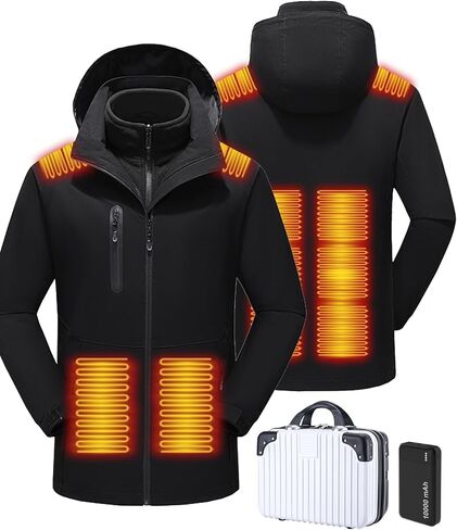 Men's Heated Jacket with Battery Pack, 10-Zone Electric Heating Jackets, Windproof Insulated Coat, Detachable Hood in Saudi Arabia
