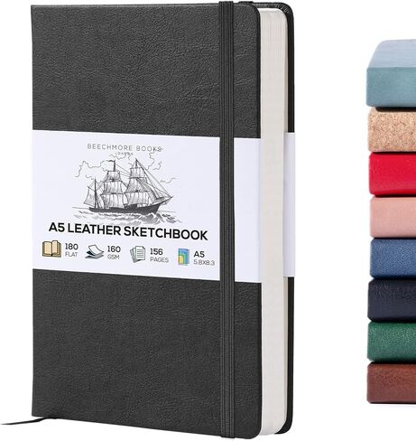 كتب رسم بيتشمور، A5، دفتر رسم فارغ مقاس 5.8 × 8.3 بوصة للرسم والطلاء والرسم، 156 صفحة ورق سميك 160 جرامًا للمتر المربع، دفتر ملاحظات فني جلدي بغلاف مقوى، محاصر للهدايا in Kuwait