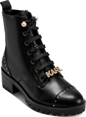 KARL LAGERFELD womens Prue Lace Up Combat Boot With Pearl Embellishments and Karl Hardware in Saudi Arabia
