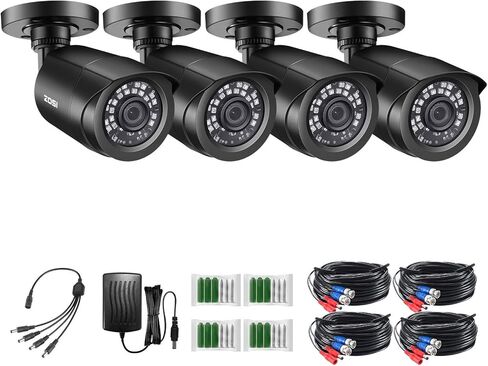 ZOSI 4 Pack 2MP 1080p HD-TVI Home Security Camera Outdoor Indoor 1920TVL,24PCS LEDs,80ft Night Vision, 90°View Angle, Weatherproof Outside Surveillance CCTV Bullet Camera(Black) (Renewed) in Saudi Arabia