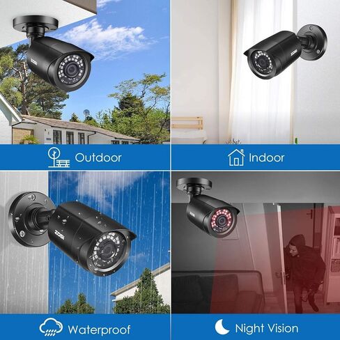 ZOSI 4 Pack 2MP 1080p HD-TVI Home Security Camera Outdoor Indoor 1920TVL,24PCS LEDs,80ft Night Vision, 90°View Angle, Weatherproof Outside Surveillance CCTV Bullet Camera(Black) (Renewed) in Saudi Arabia