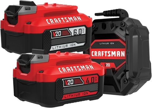 مجموعة بطاريات وشاحن 20 فولت من CRAFTSMAN، بطاريات ليثيوم أيون 4 أمبير و6 أمبير وشاحن واحد، مجموعات بطاريات أدوات لاسلكية (CMCB2046-CK) (CMCB2046-CK) in Kuwait