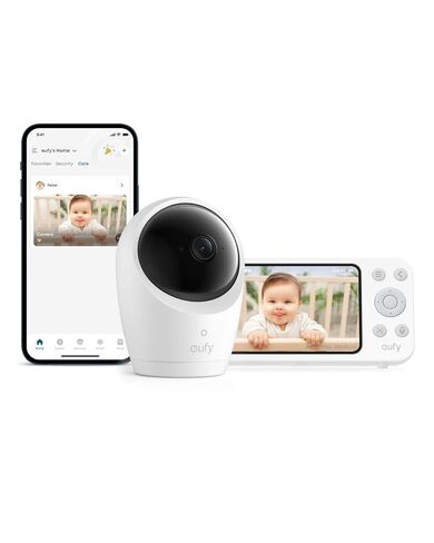 eufy Baby Monitor E20، دقة 2K، شاشة 5 بوصات بدقة 720 بكسل، اتصال هجين، Wi-Fi وبدون تحكم Wi-Fi، إمالة شاملة، تكبير 4×، رؤية ليلية، كاميرا بطارية مدمجة، ANR، تنبيهات ذكية، تسجيل 24/7 in Saudi Arabia
