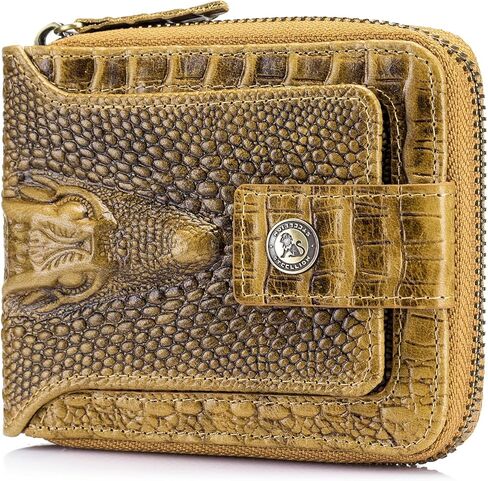 Crocodile patterned wallet Genuine Leather Wallet for Men Large Capacity ID Window Card Case with Zip Coin Pocket (Brown) in Saudi Arabia