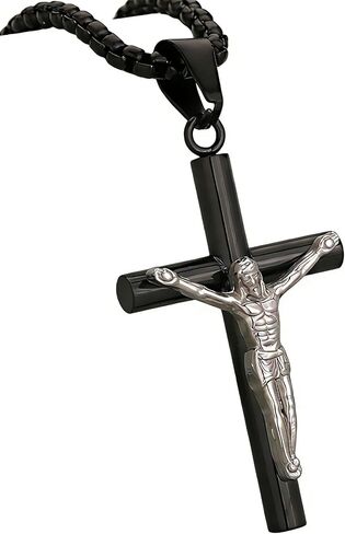 Crucifix Cross Necklace 18k Gold Plated Stainless Steel Cross Pendant Necklace with Jesus 3mm 20" Figaro Chain For Men Women in Kuwait