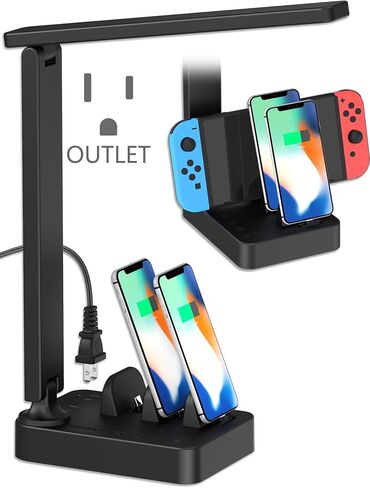 مصباح مكتب LED للمكتب المنزلي ، وضوء مكتب مشبك العين مع مرنة معقوقة ، ومنفذ شحن 2AC و 1USB-C ، و 3 أسطيل و 3 أوضاع ملونة ، ومصباح طاولة العيون للدراسة ، والقراءة والسكن (الأسود) in Kuwait
