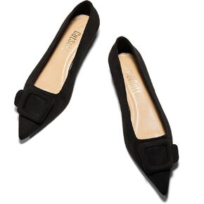 Women's Square Buckle Velvet Flats Pointed Toe Slip on Flat Comfortable Dress Shoes in Kuwait