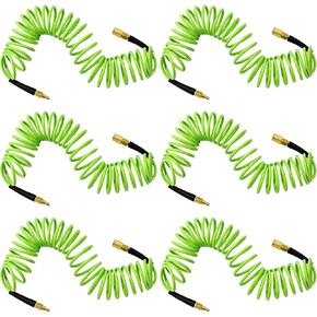 Flutesan 6 حزمة 1/4 بوصة × 25 قدم خرطوم هواء من البولي يوريثين الارتداد خرطوم ضاغط الهواء خط ملف مرن مع مقيد الانحناء 1/4 بوصة وصلة توصيل سريعة صناعية وقابس لمحطة المرآب المنزلية (أزرق) in Kuwait