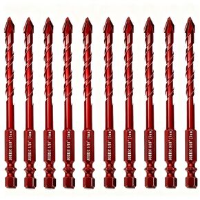 10 قطعة 1/4 بوصة أحمر خاص ملتوي الرأس مجموعة مثقاب غريب الأطوار، 6 مم بلاط البورسلين مثقاب مثقاب الخرسانة للزجاج والطوب والبلاستيك والأسمنت والخشب والسيراميك والمعادن والرخام. in Kuwait