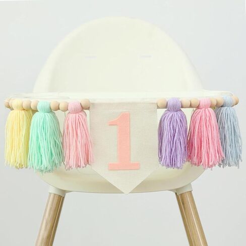 لافتة كرسي عالٍ لعيد الميلاد الأول مصنوعة يدويًا من بوهو لتزيين الحفلات باللون الوردي لحفلات استقبال المولود الجديد in Kuwait