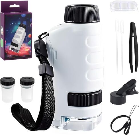 Portable Handheld Microscope with LED Light, 50X to 150X Magnification Pocket Mini Microscope for Home, School, Lab, Science Education, Experiments - Ideal Gift for Birthday & Christmas(White) in Saudi Arabia