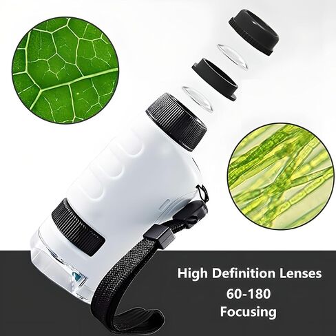 Portable Handheld Microscope with LED Light, 50X to 150X Magnification Pocket Mini Microscope for Home, School, Lab, Science Education, Experiments - Ideal Gift for Birthday & Christmas(White) in Saudi Arabia