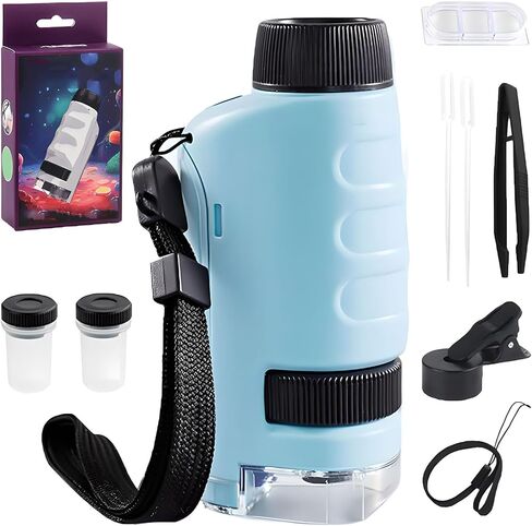 Portable Handheld Microscope with LED Light, 50X to 150X Magnification Pocket Mini Microscope for Home, School, Lab, Science Education, Experiments - Ideal Gift for Birthday & Christmas(White) in Saudi Arabia
